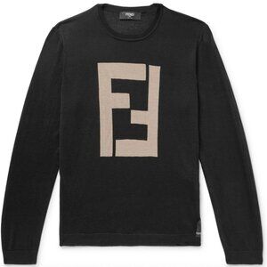Fendi Logo-Intarsia Cashmere and Silk-Blend Sweater - Size 48